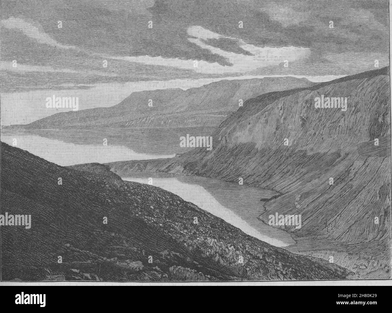 Lago Tarawera después de la erupción. Nueva Zelandia 1890 antigua