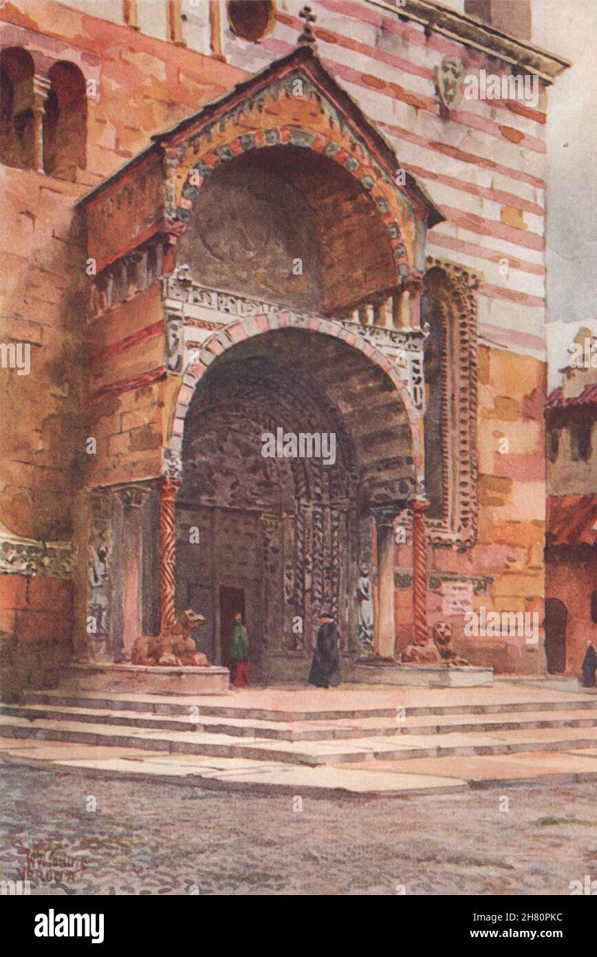VERONA. 'El Porche de la Catedral' de William Wiehe Collins. Italia 1911 Foto de stock