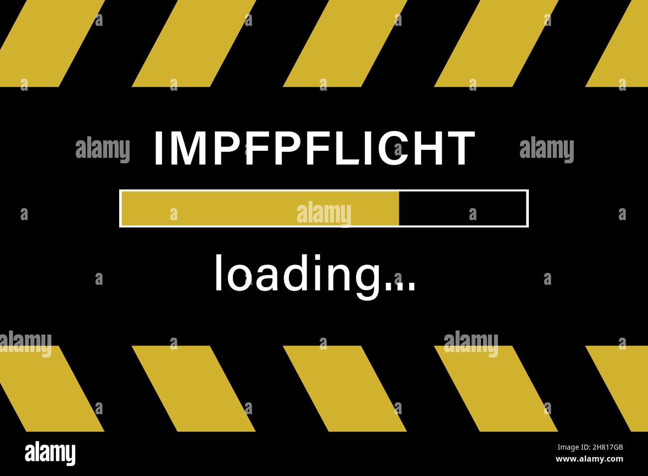 Cargando banner de barra con texto alemán 'Impfpflicht loading' en él. Traducción: „carga obligatoria de vacunaciones“. Ilustración del Vector