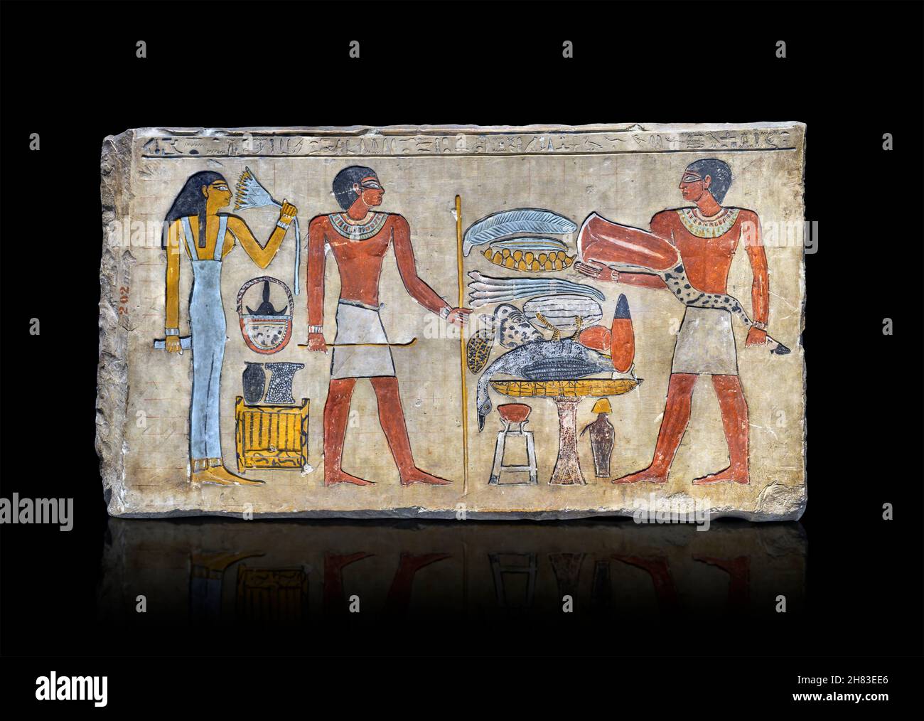 Antiguo panel egipcio pintado de relieve de Cheti y su esposa, alrededor del 1980 aC, 12th Dinastía. Kunsthistorisches Muesum Viena AS 202. Piedra caliza paintada, H Foto de stock