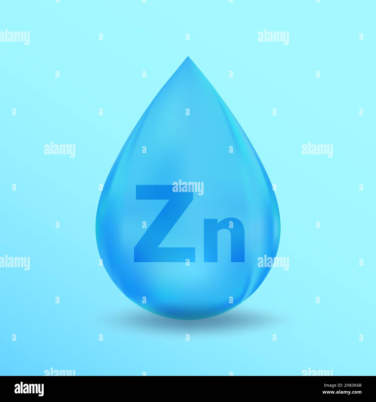 Diseño realista de zinc Zn de gota mineral. Diseño de nutrición azul para la belleza, cosmética