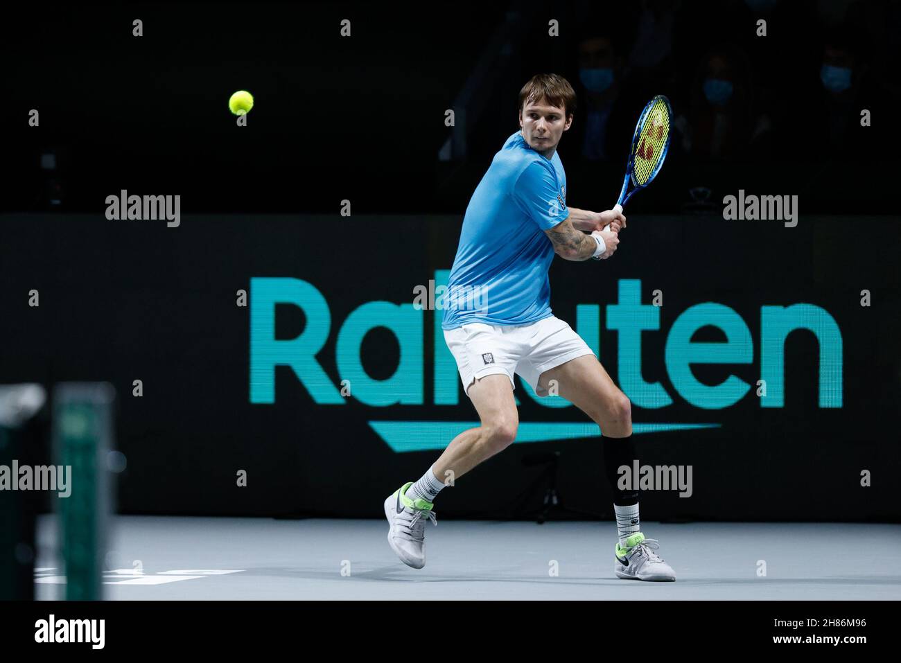 Alexander Bublik de Kazajstán durante la Copa Davis 2021, Grupo B de tenis partido entre Kazajstán y Suecia el 27 de noviembre de 2021 en Madrid Arena en Madrid, España - Foto: Oscar Barroso/DPPI/LiveMedia Foto de stock