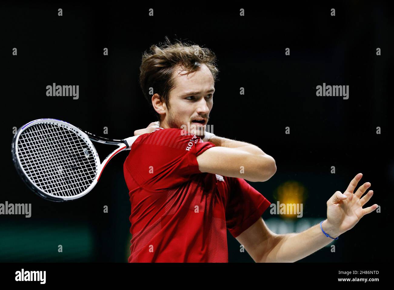 Daniil Medvedev de Rusia durante la Copa Davis 2021, Grupo A, un partido de tenis entre Rusia y Ecuador el 27 de noviembre de 2021 en Madrid Arena en Madrid, España - Foto: Oscar Barroso/DPPI/LiveMedia Foto de stock