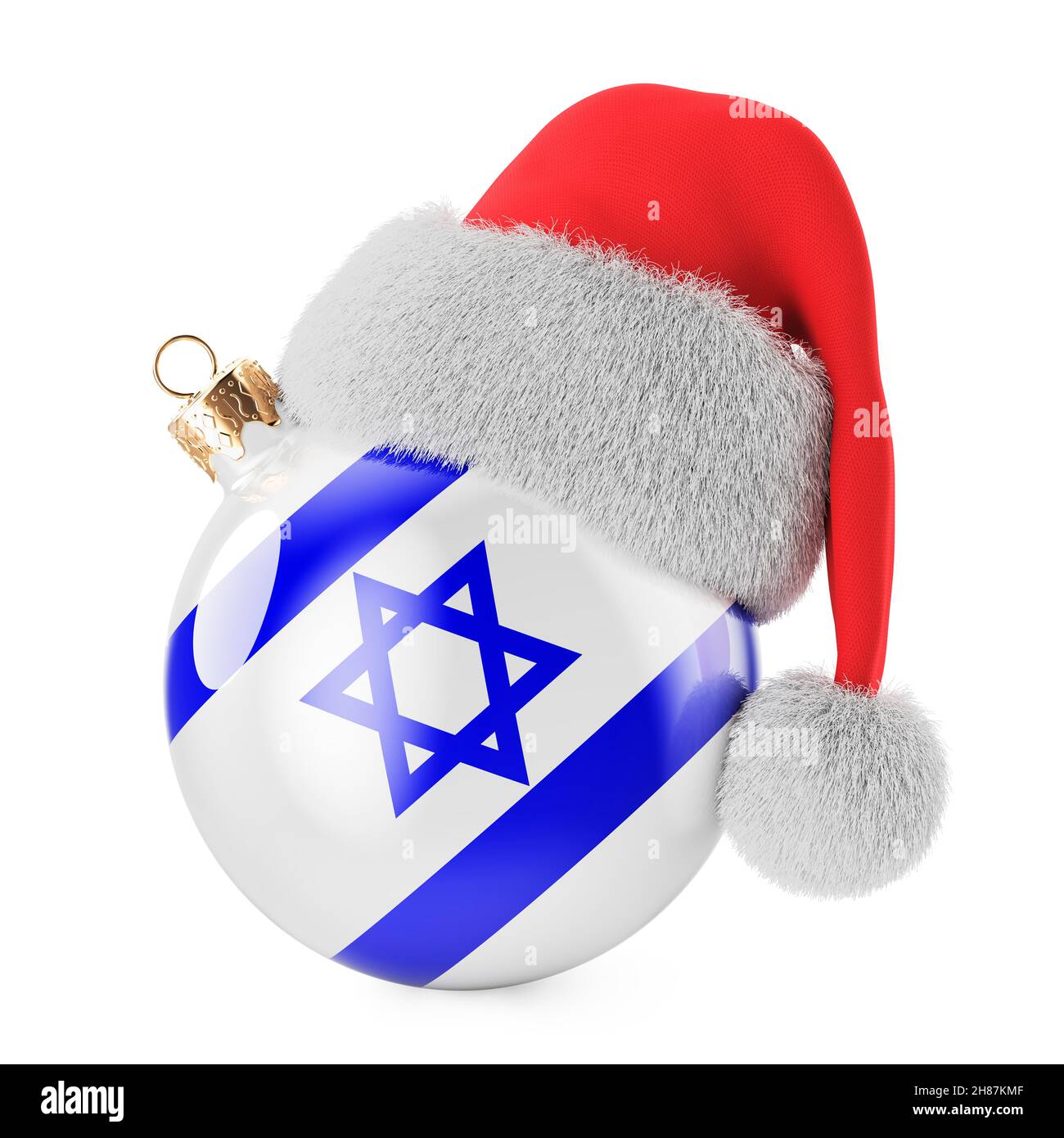 Pelota de Navidad con bandera israelí y sombrero de Santa Claus