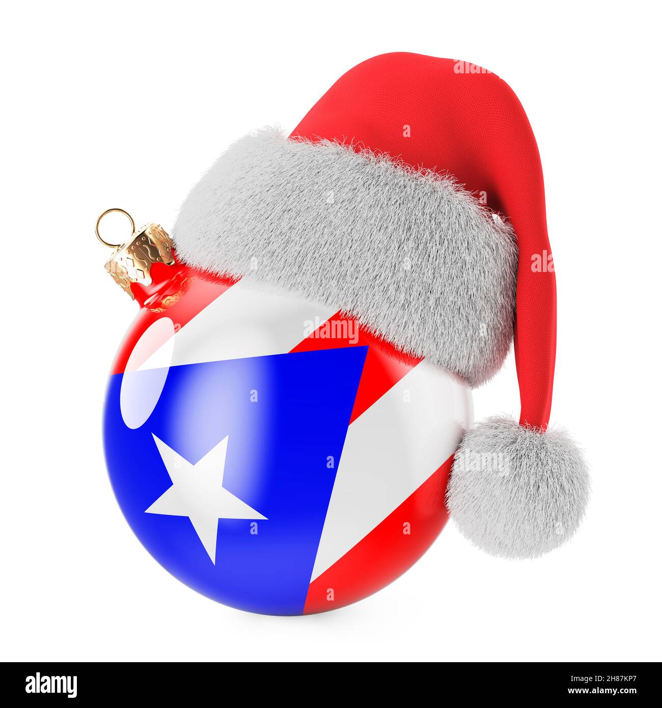 Pelota de Navidad con bandera puertorriqueña y sombrero de Santa Claus.  Navidad y Año Nuevo en Puerto Rico, concepto. 3D Representación aislada  sobre fondo blanco Fotografía de stock - Alamy