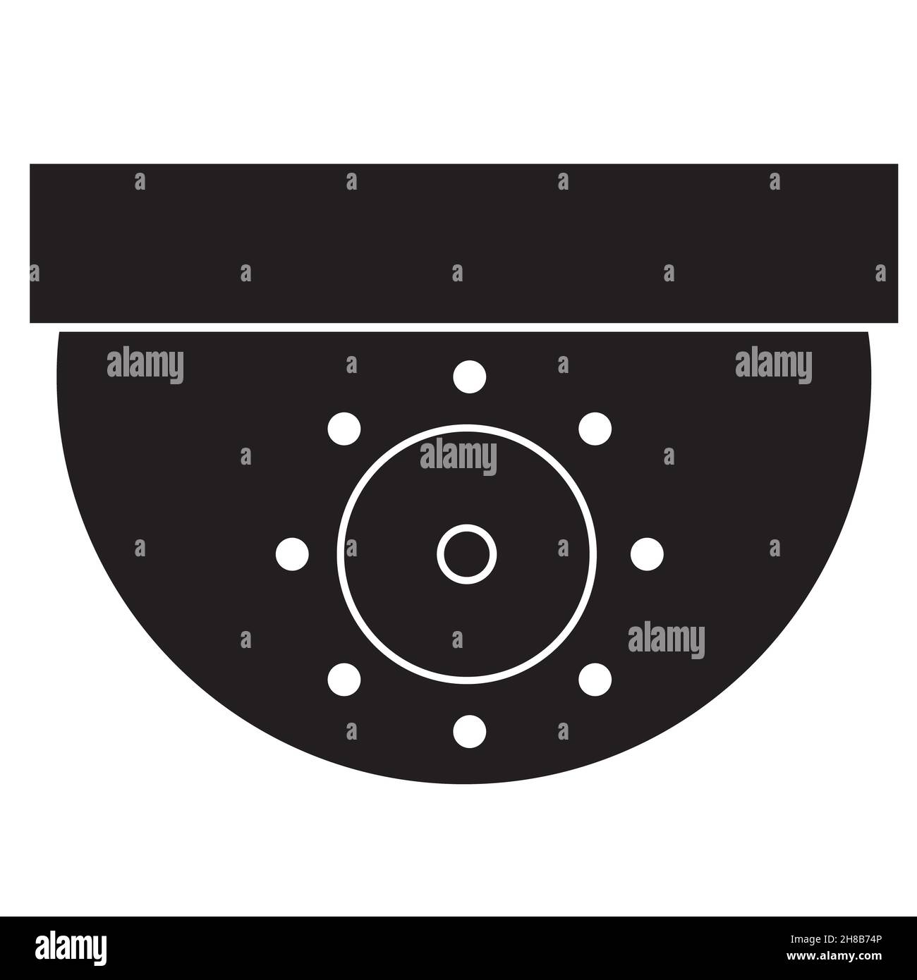 Icono de CCTV de cúpula sobre fondo blanco. Señal de cámara de vigilancia montada en el techo. Símbolo de cámara de cúpula de vigilancia. Estilo plano. Foto de stock