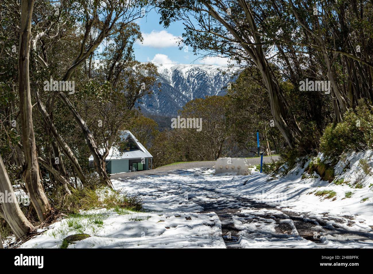 Pista de nieve a finales de primavera, Falls Creek, Victoria, Australia Foto de stock