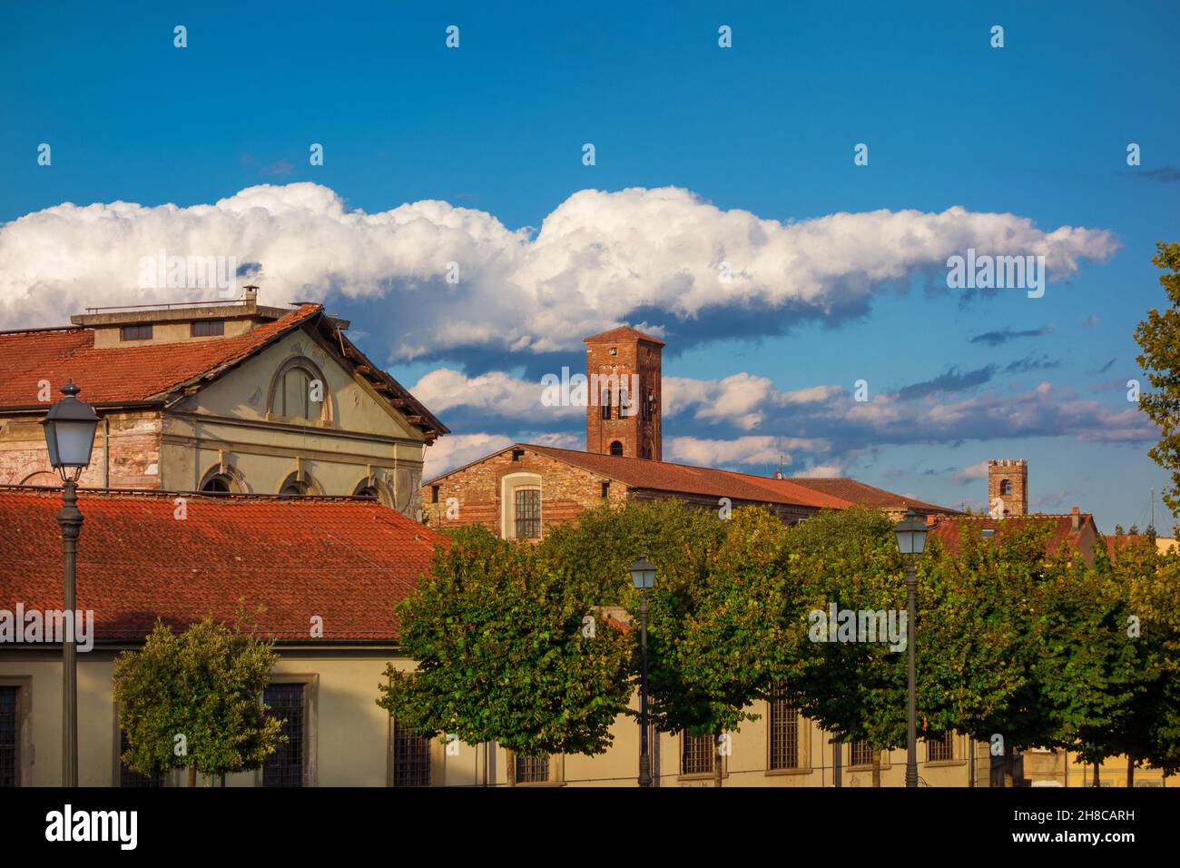 Lucca encantador centro histórico con torres medievales Foto de stock