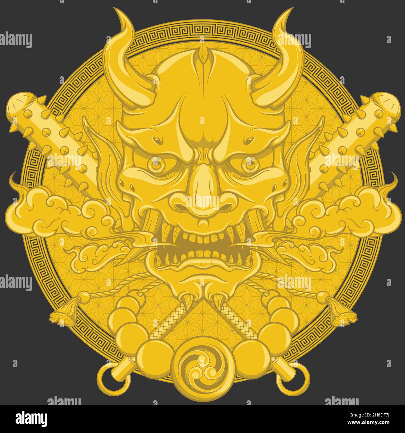 Hannya máscara de diseño vectorial, japonés Oni Demon con kanabo y