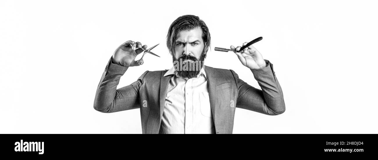 мужчина с ножницами. бритва барбершоп. мужчина с ножницами. ножницы парикмахера. ножницы для стрижки.