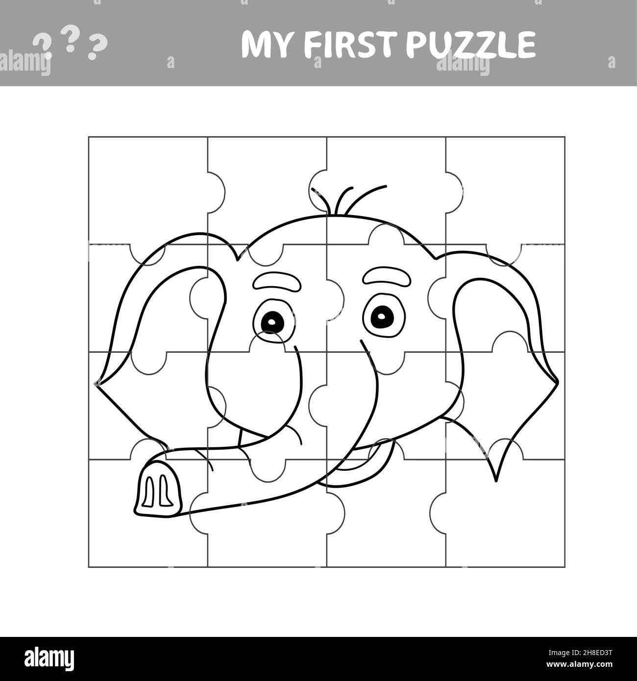 Ilustración de juego de rompecabezas para niños con lindo elefante