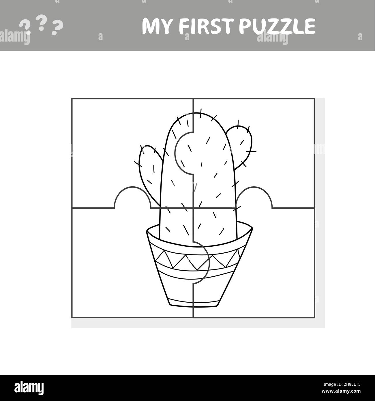 Sencillo juego de educativo para niños. Rompecabezas de Jigsaw de niño simple con la de la del cactus de Funny. Mi primera página de rompecabezas y colorear Imagen Vector