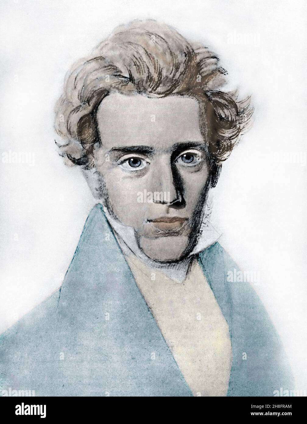 Retrato de Soren Aabye Kierkegaard (1813 –1855) Teólogo danés, filósofo, poeta Foto de stock