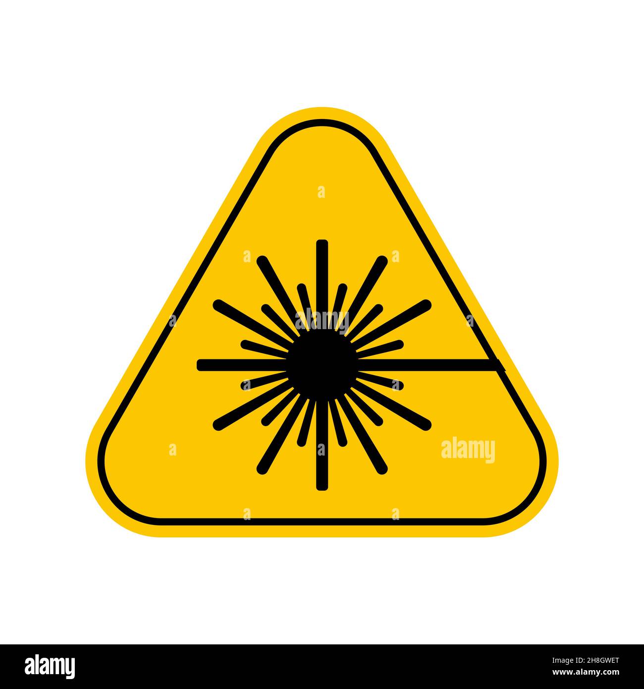 Señal de advertencia de peligro de radiación láser , Símbolo de precaución  de triángulo amarillo, aislado sobre fondo blanco, icono de vector Imagen  Vector de stock - Alamy