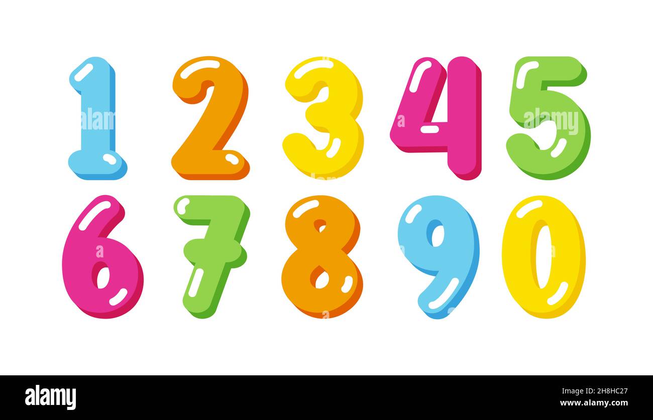 Colorido juego de números de dibujos animados para niños, para tarjetas de  felicitación. Ilustración vectorial. esp 10 Imagen Vector de stock - Alamy