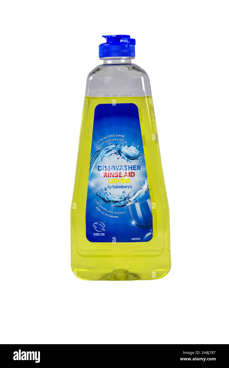 Una botella de lavavajillas Sainsbury's Rinse Aid. Foto de stock