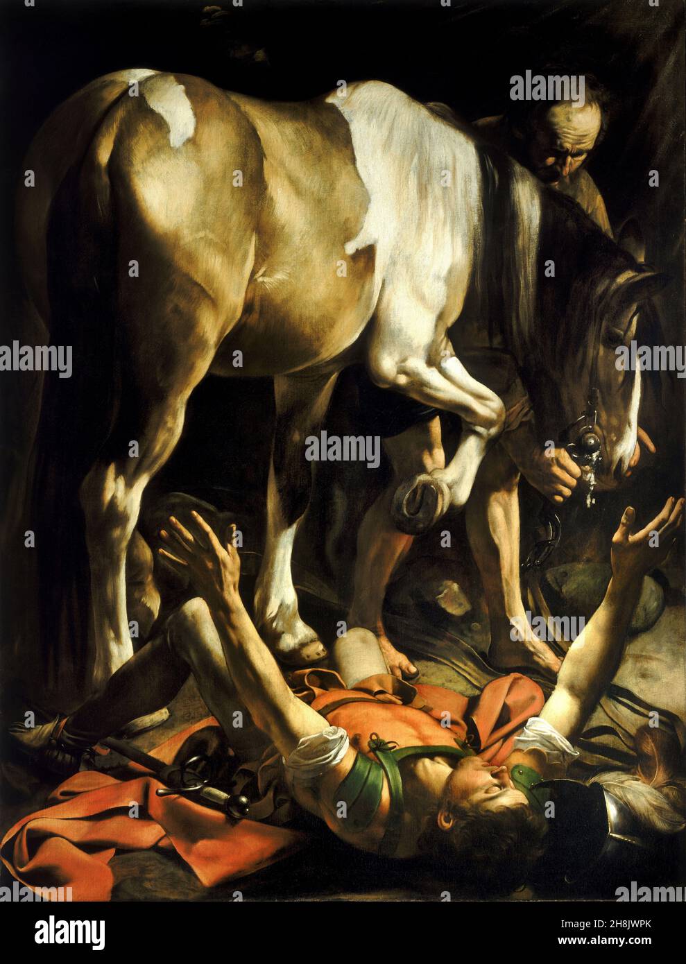 Conversión en el camino a Damasco (1601), por Caravaggio Foto de stock