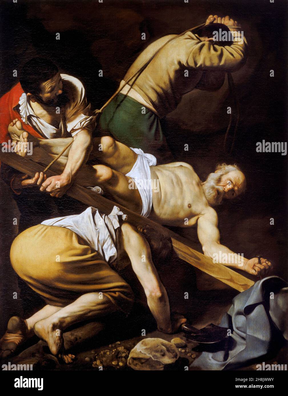 La Crucifixión de San Pedro, 1601, por Caravaggio Foto de stock