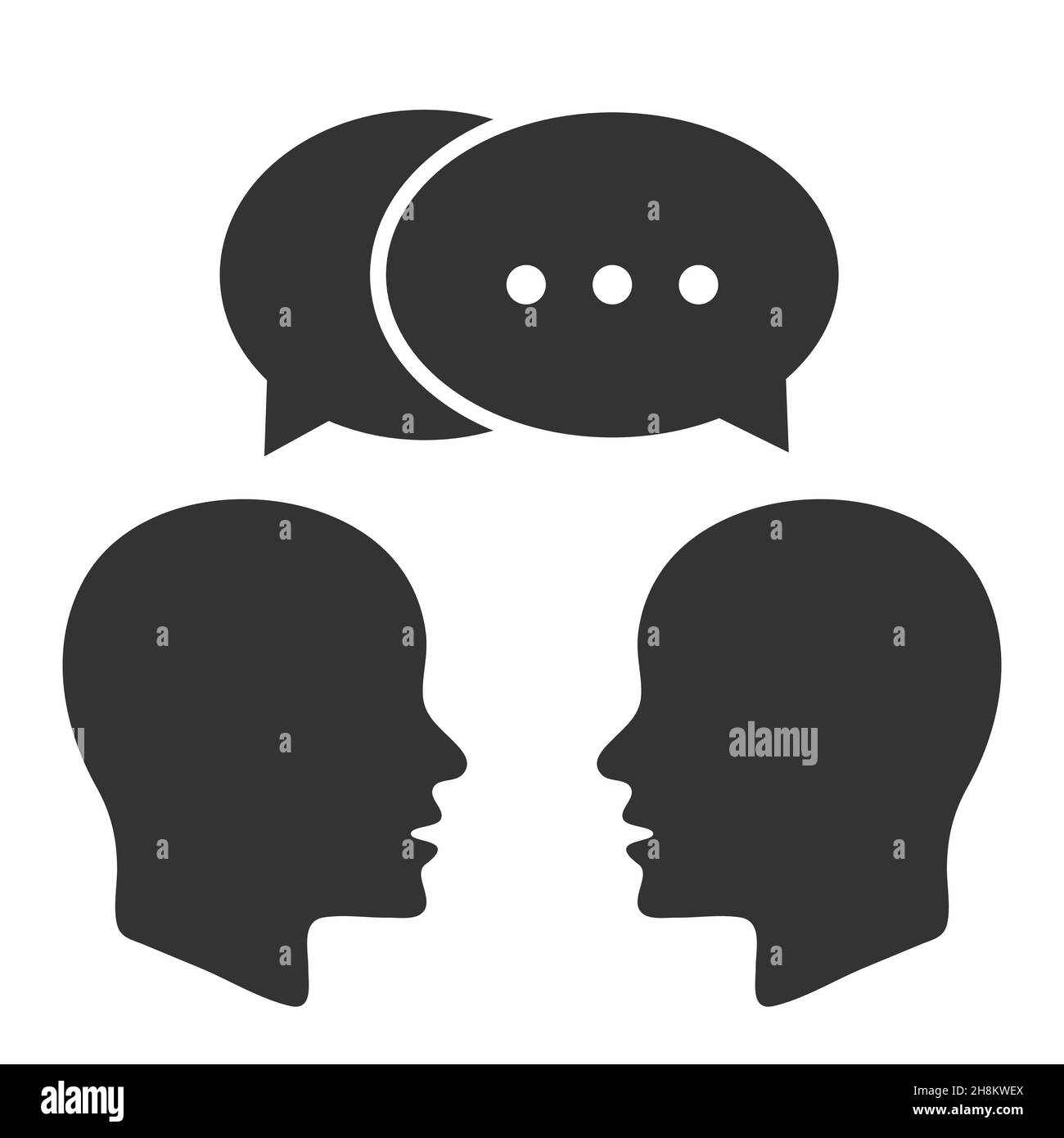 silueta de dos cabezas humanas con pensamientos, señal de comunicación