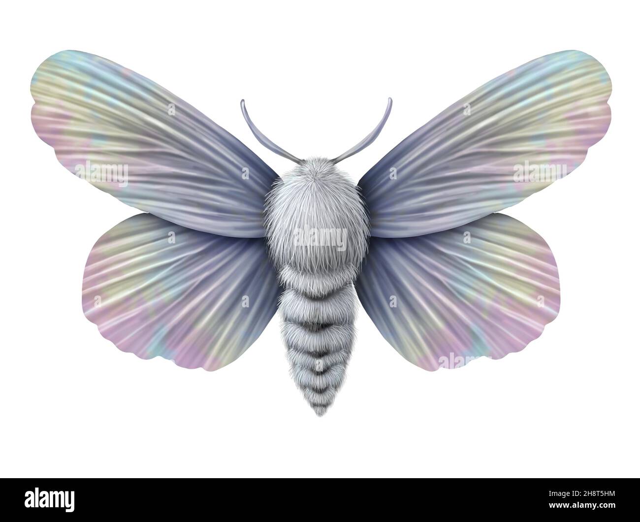 Insecto de la polilla aislado en un fondo blanco en un estilo de la ilustración 3D. Foto de stock