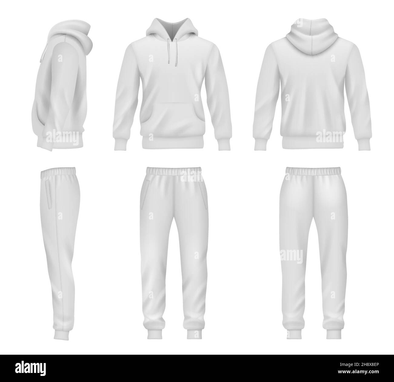 Ropa deportiva. Sudadera con capucha mockup chándal pantalones para hombre  decente vector plantillas Imagen Vector de stock - Alamy