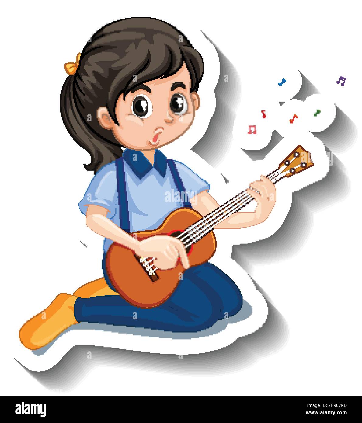 Pegatina de dibujos animados con niña tocando la ilustración de la guitarra Imagen Vector de stock - Alamy Pegatina de dibujos animados con niña tocando la ilustración de la guitarra Imagen Vector de stock - Alamy