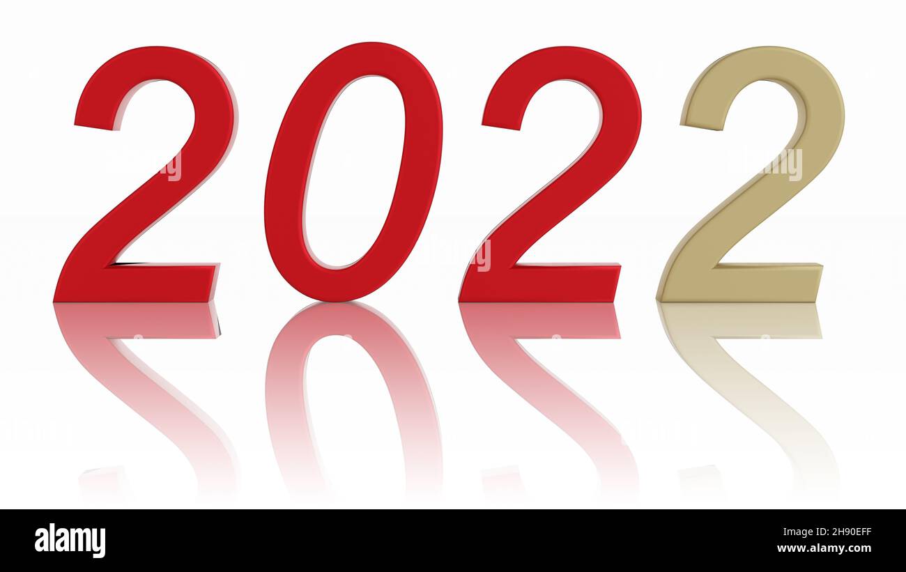 Ilustración 3D. Año Nuevo 2022. Año Nuevo, 2022 en números para celebrar la llegada del año nuevo. Foto de stock