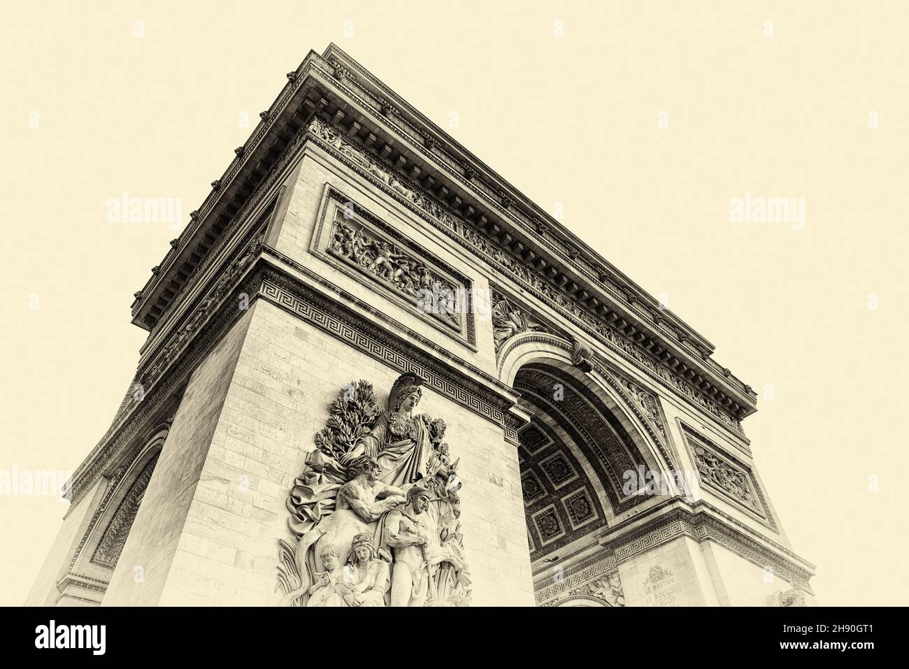 Famoso 'Arco del triunfo' (Arco de la victoria) monumento francés, París, Francia.Película antigua filtrada Foto de stock