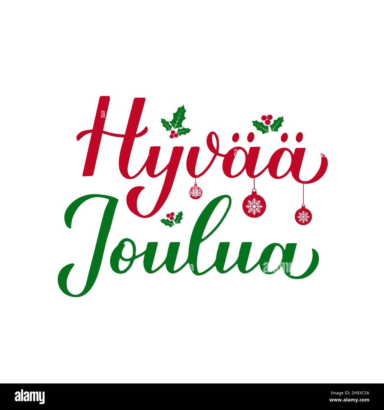 Letras de la mano de la caligrafía de Hyvaa Joulua. Feliz Navidad