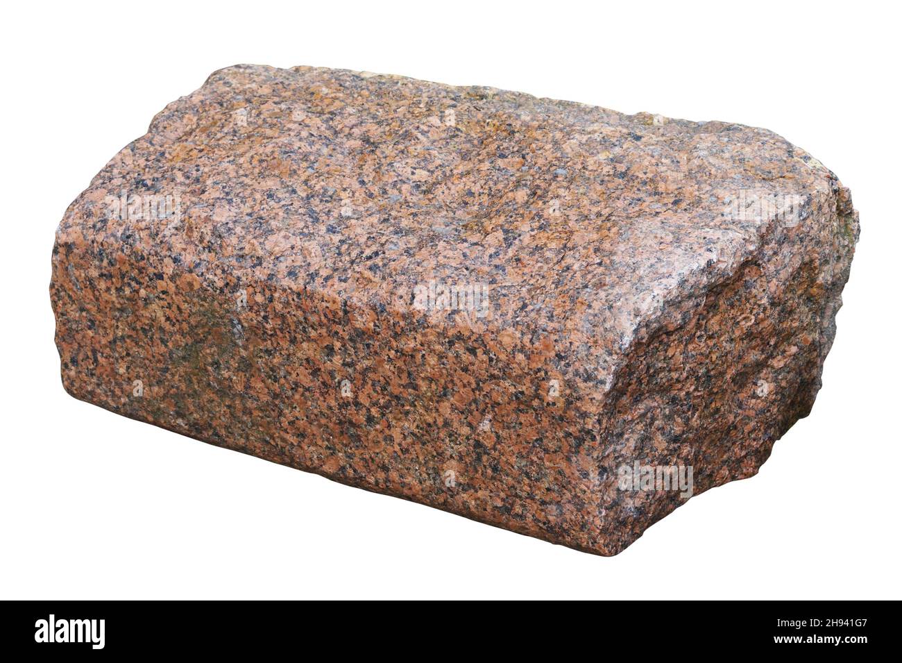 Una piedra de granito de corte aproximado para escalera. Aislado sobre blanco Foto de stock