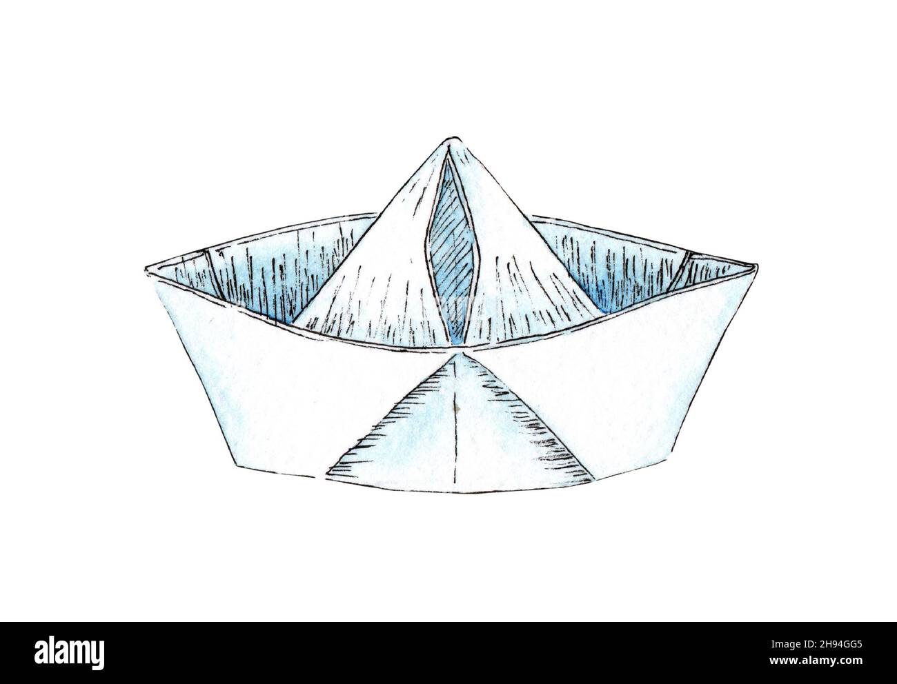 Ilustración acuarela del barco de papel origami. Un barco hecho de papeles.  Entretenimiento infantil para lanzar barcos. Aislado sobre fondo blanco.  Aislado Fotografía de stock - Alamy