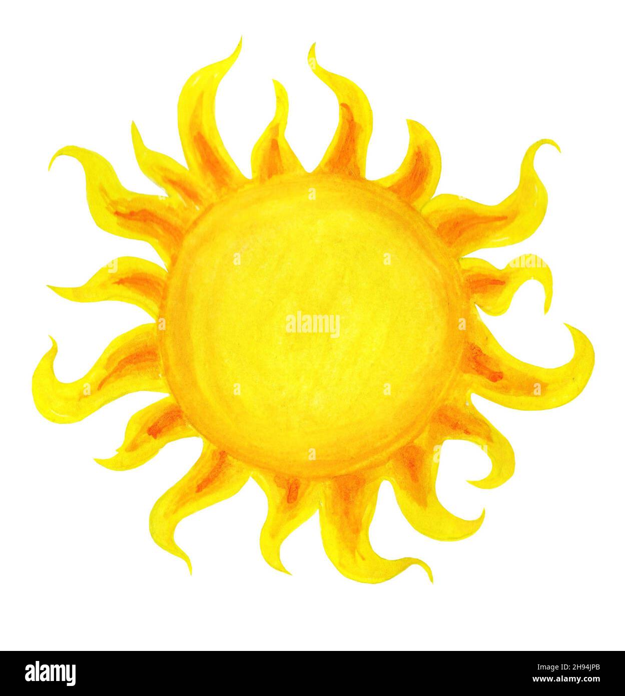 Acuarela de dibujos animados del sol. Ilustración infantil del sol dibujado  a mano. Aislado sobre fondo blanco. Puesta de sol al amanecer Fotografía de  stock - Alamy