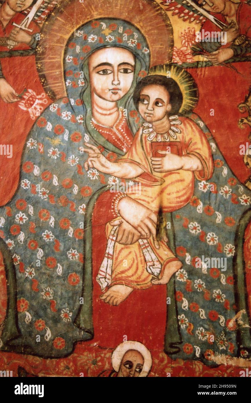 Etiopía Arte cristiano tradicional Madonna y Jesús Foto de stock