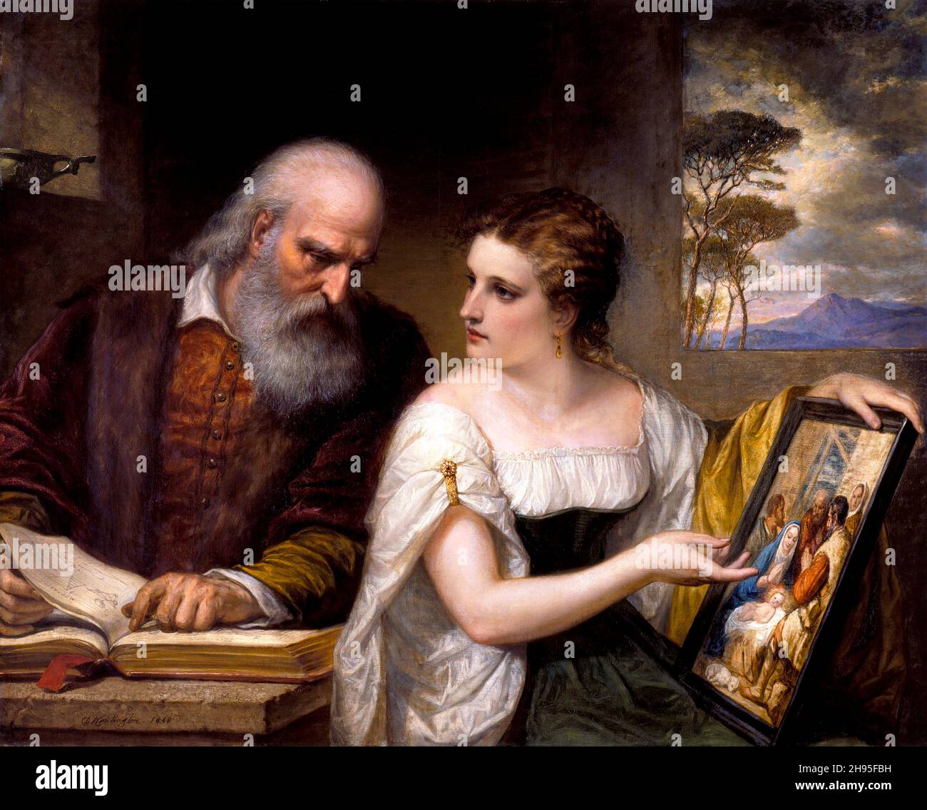 Filosofía y Arte Cristiano por Daniel Huntington (1816-1906), óleo sobre lienzo, 1868 Foto de stock