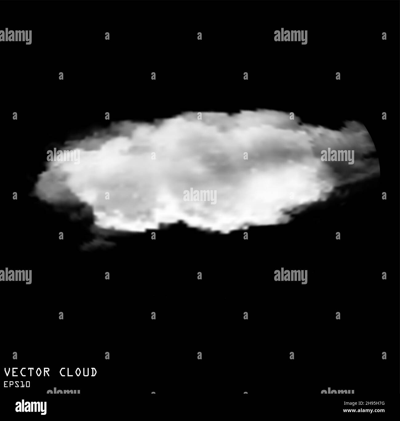 Vectores de nubes Ilustración realista de forma de nube, nube blanca esponjosa aislada sobre fondo negro sólido Ilustración del Vector