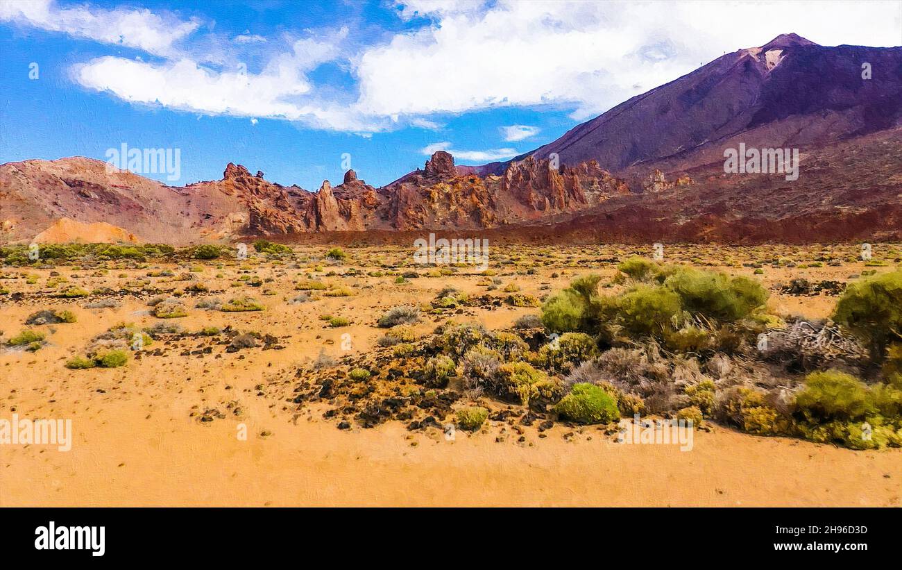 Rojo montañas cielo desierto Pastel Lienzo Pintura al óleo Foto de stock