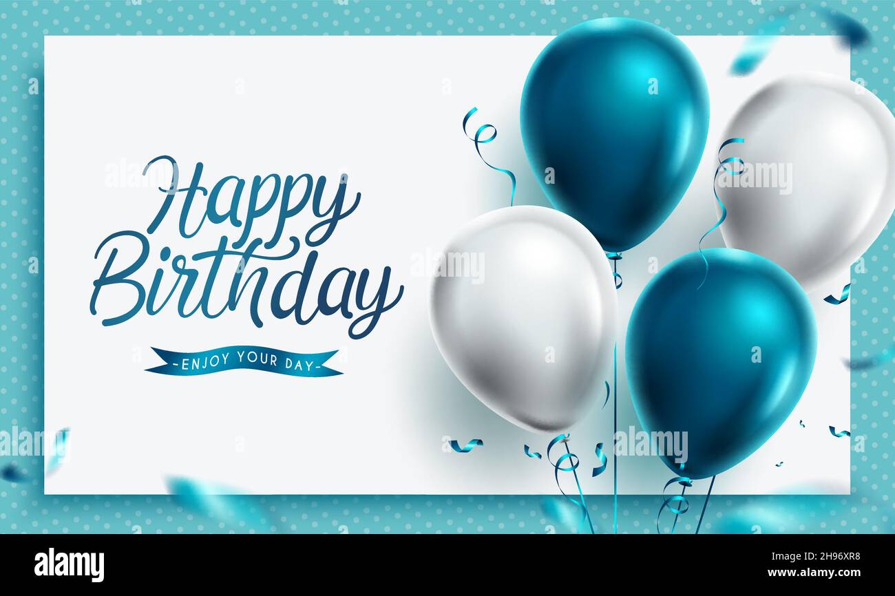 Fondo de plantilla vectorial de cumpleaños feliz. Feliz cumpleaños texto de  felicitación en pizarra blanca con globos azules elementos de celebración  para tarjeta de cumpleaños Imagen Vector de stock - Alamy