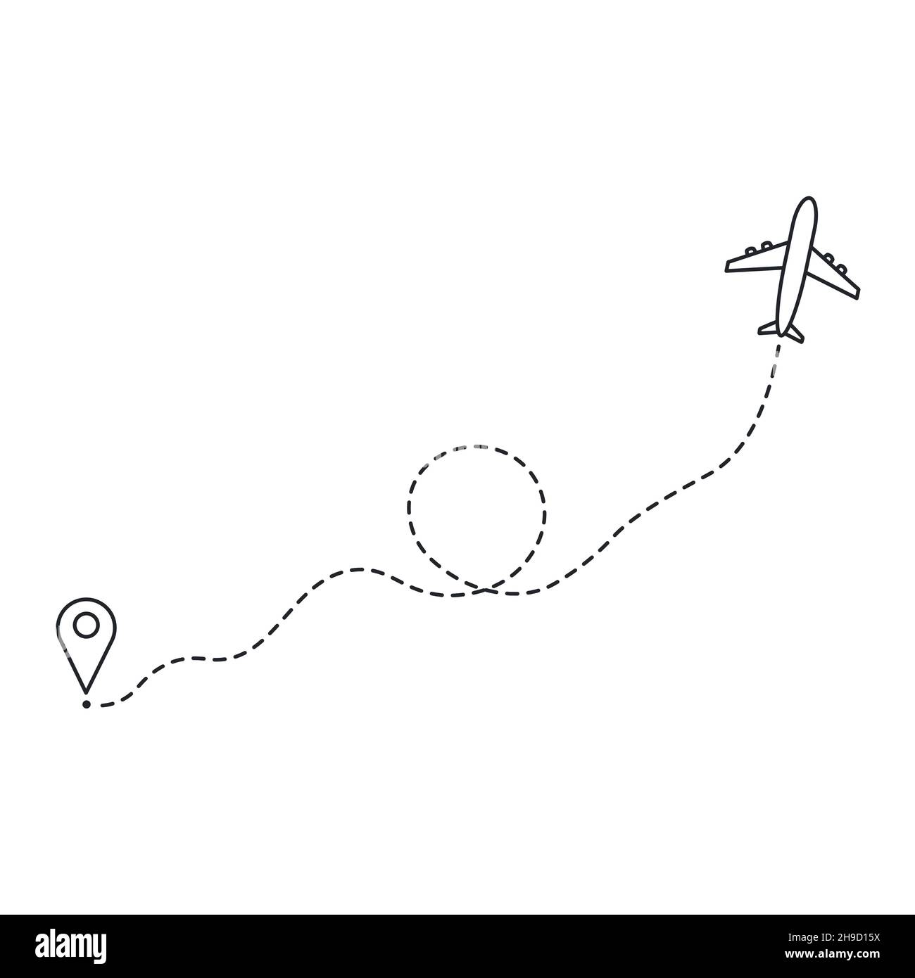 Icono de ruta de la línea de avión. Ilustración vectorial de la ruta de vuelo de avión con trazado de línea aislado sobre fondo blanco Ilustración del Vector