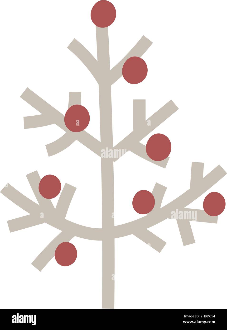 Árbol de Año Nuevo en estilo de dibujo de arte vectorial escandinavo de fideos. Árbol de Navidad decorado con bolas rojas. Ilustración de diseño minimalista aislada en Ilustración del Vector