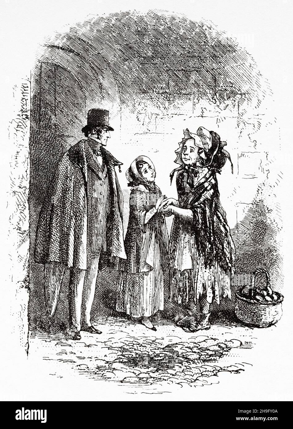 Pequeña Madre. Ilustración de la novela de Charles Dickens Little Dorrit de Hablot Knight Browne (1815-1882) Artista inglés conocido como Phiz Foto de stock