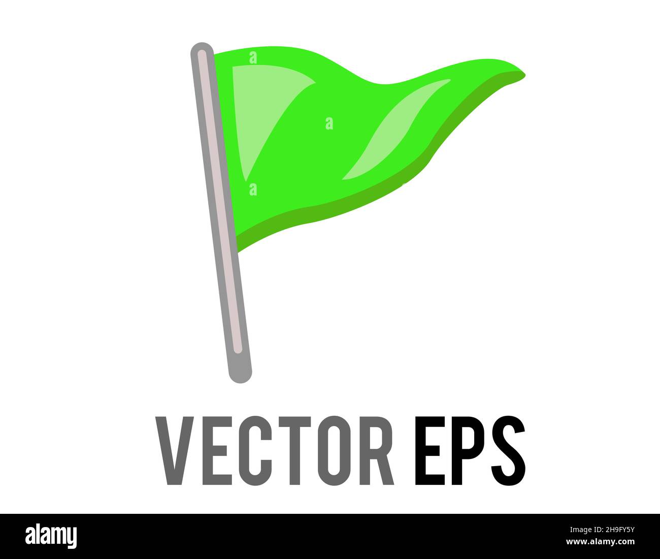 Icono de bandera verde con gradiente triangular de vector aislado con poste  de plata. Lo más comúnmente posible asociado con el golf, como se muestra  en la bandera en el agujero emoji