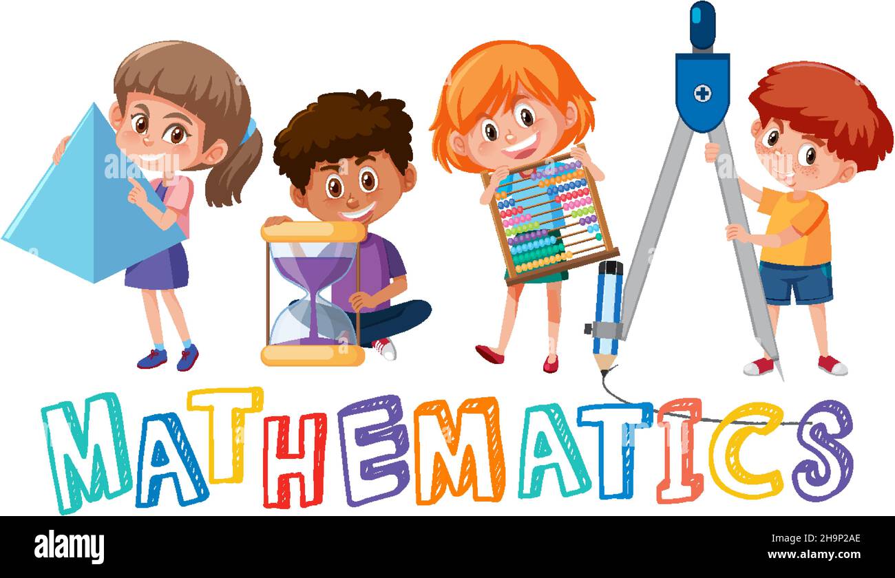 Niños con herramientas matemáticas e ilustración de símbolos de matemáticas  de tallarines Imagen Vector de stock - Alamy