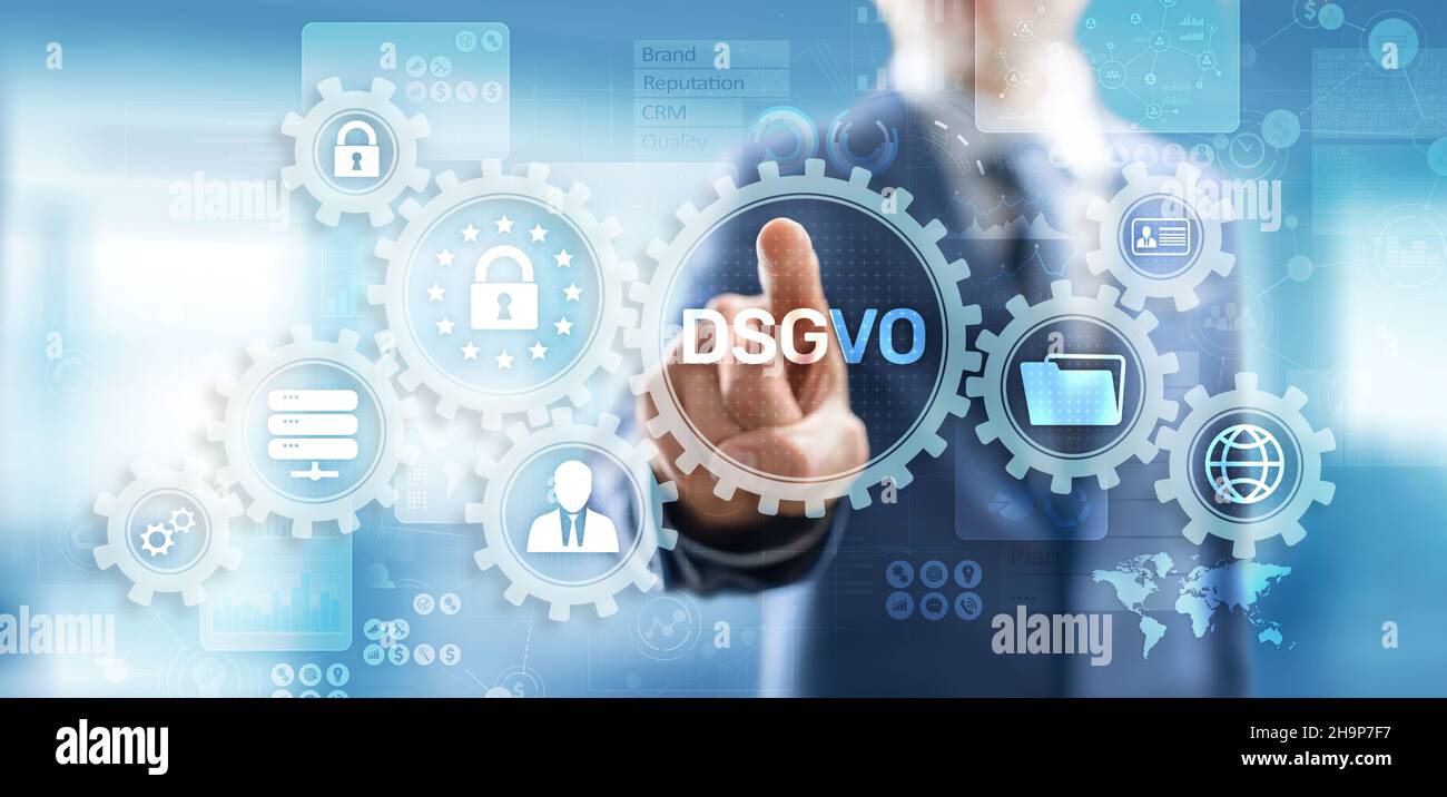 DSGVO, GDPR Reglamento general de protección de datos legislación europea ciberseguridad concepto de privacidad de la información personal en pantalla virtual. Foto de stock