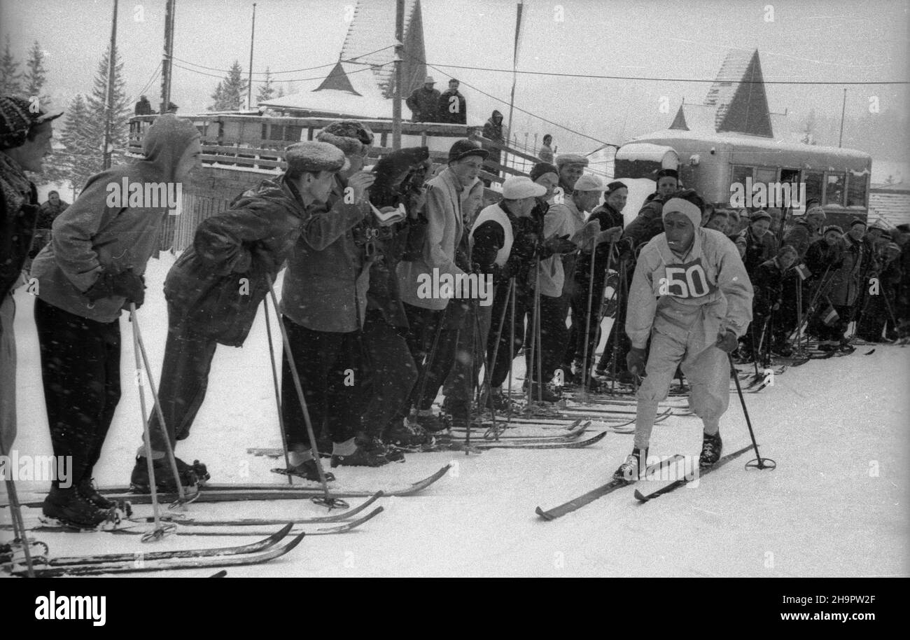 Zakopane, 1949-03-03. Miêdzynarodowe Zawody narciarskie o Puchar Tatr (23 II-3 III). Bieg na 30 km. Nz. Zawodnik rumuñski Florea Lepadatu. ka PAP Zakopane, 3 de marzo de 1949. El turismo internacional de esquí para la Copa de las Montañas Tatra (febrero de 23 - marzo de 3). En la foto: El esquiador rumano Florea Lepadatu. ka PAP Foto de stock