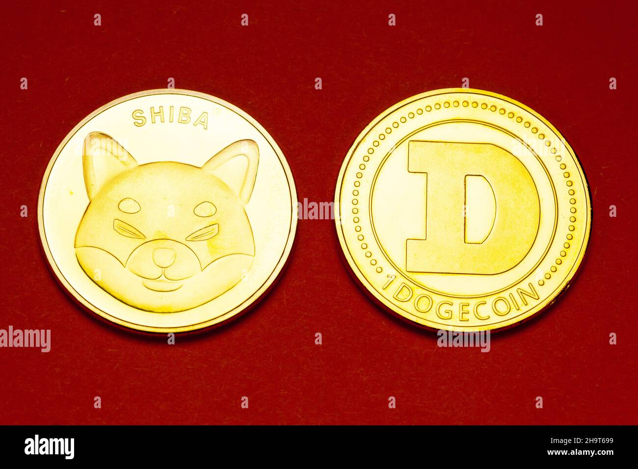 Shiba Inu y Doge moneda meme monedas de criptomoneda Foto de stock