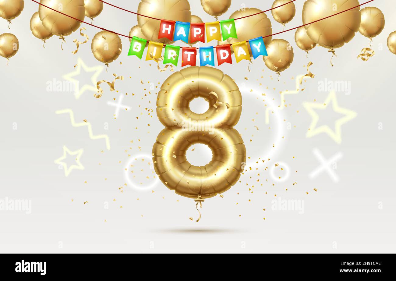 Feliz Cumpleaños 8 años aniversario de la persona cumpleaños, globos forma de números del año. Ilustración Imagen Vector stock - Alamy