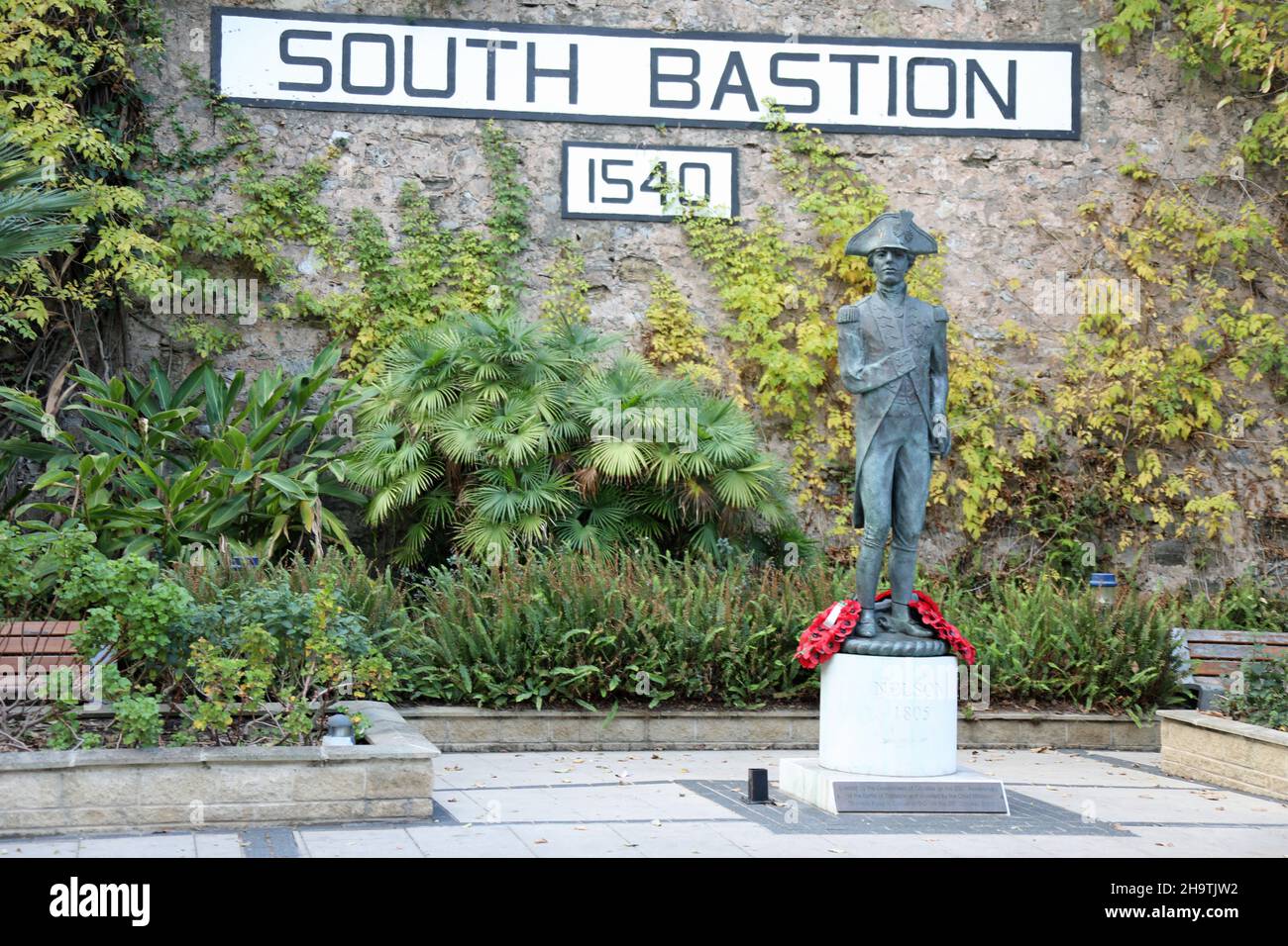 Estatua de Horatio Nelson de John Doubleday en South Bastion en Gibraltar Foto de stock