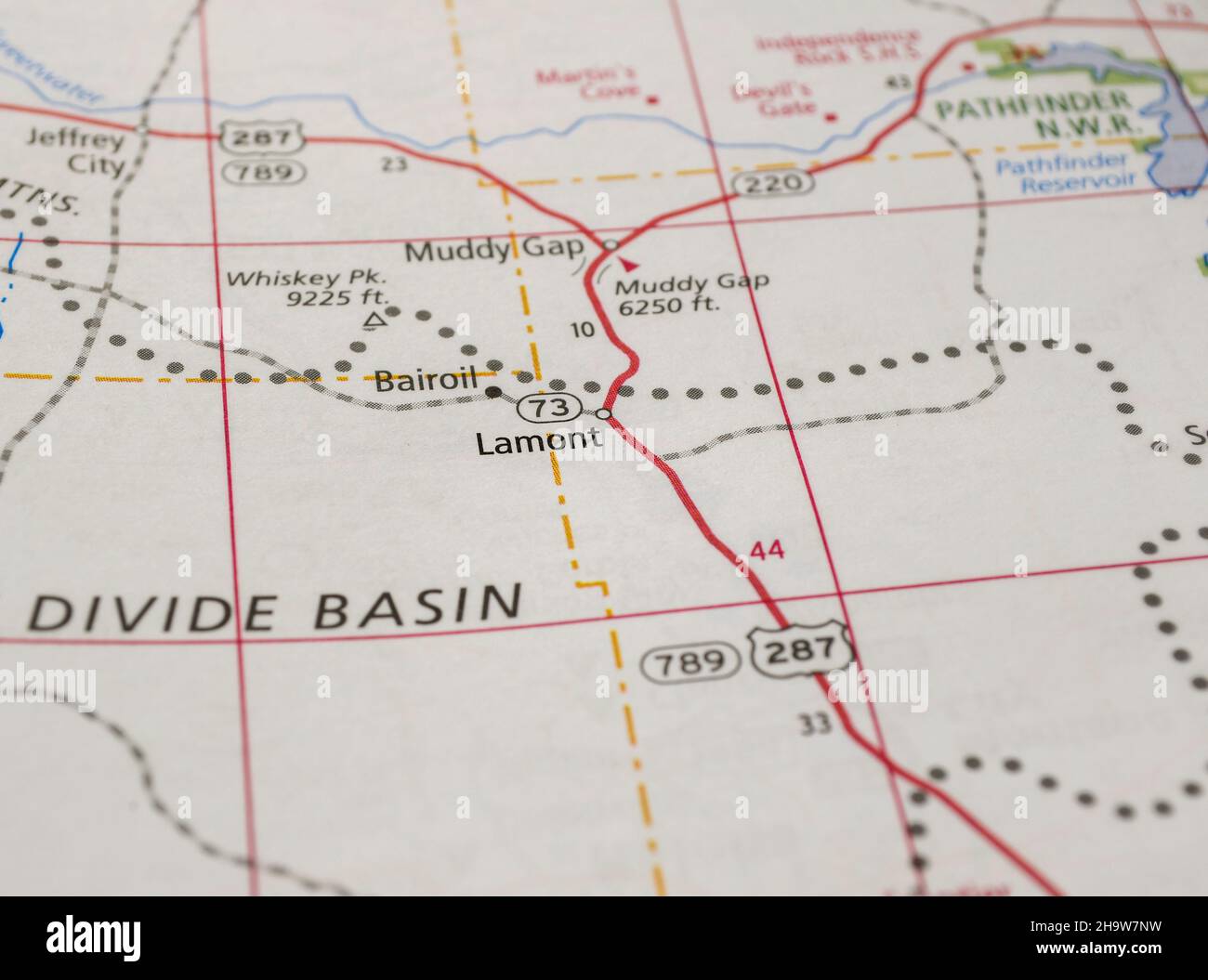 Mapa de la ciudad de Lamont, WY Foto de stock