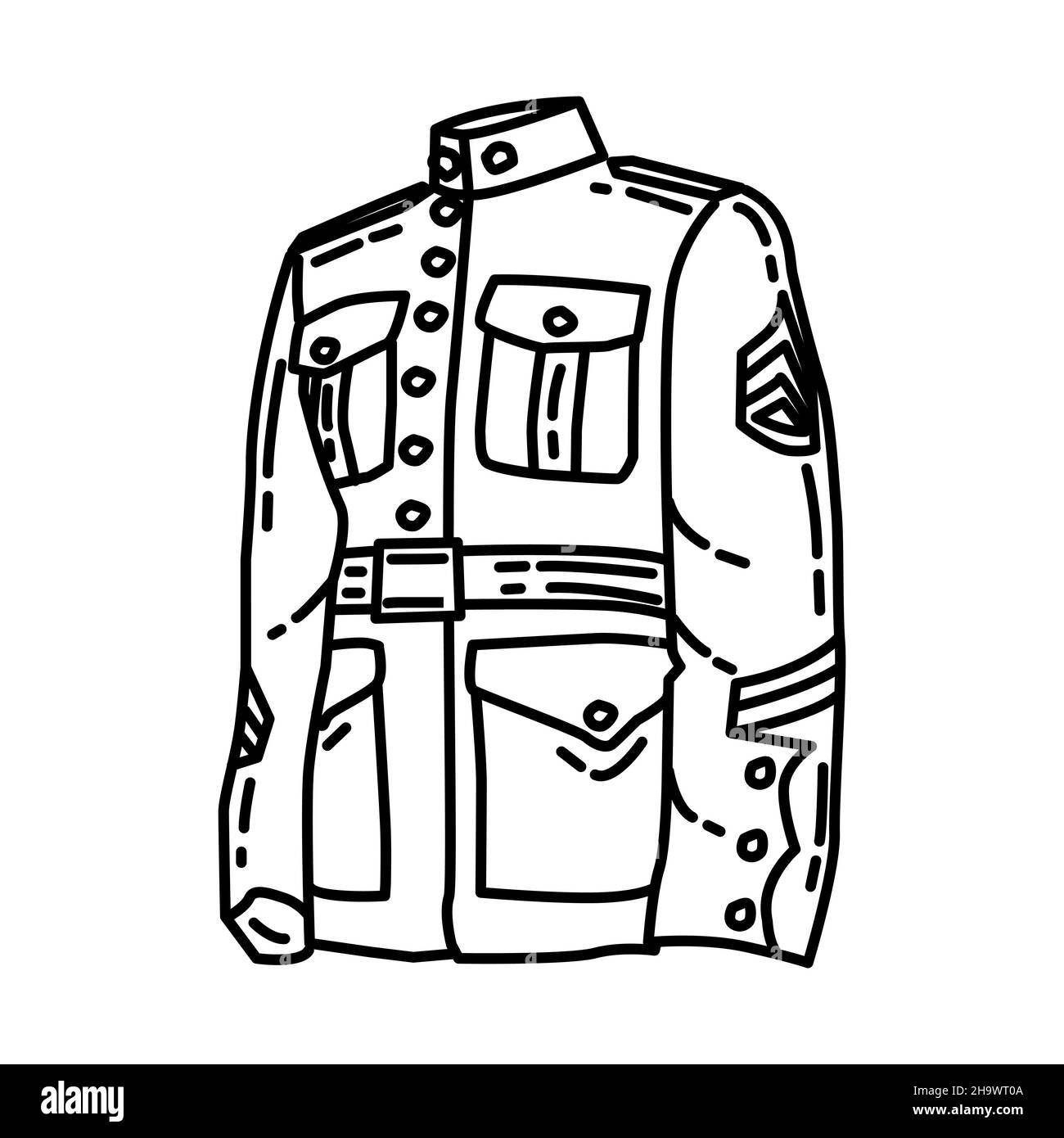 Uniforme del Cuerpo Marino Parte de los Equipos Militares y del Cuerpo de Infantería de Marina Hand dibujado Icon Set Vector Ilustración del Vector