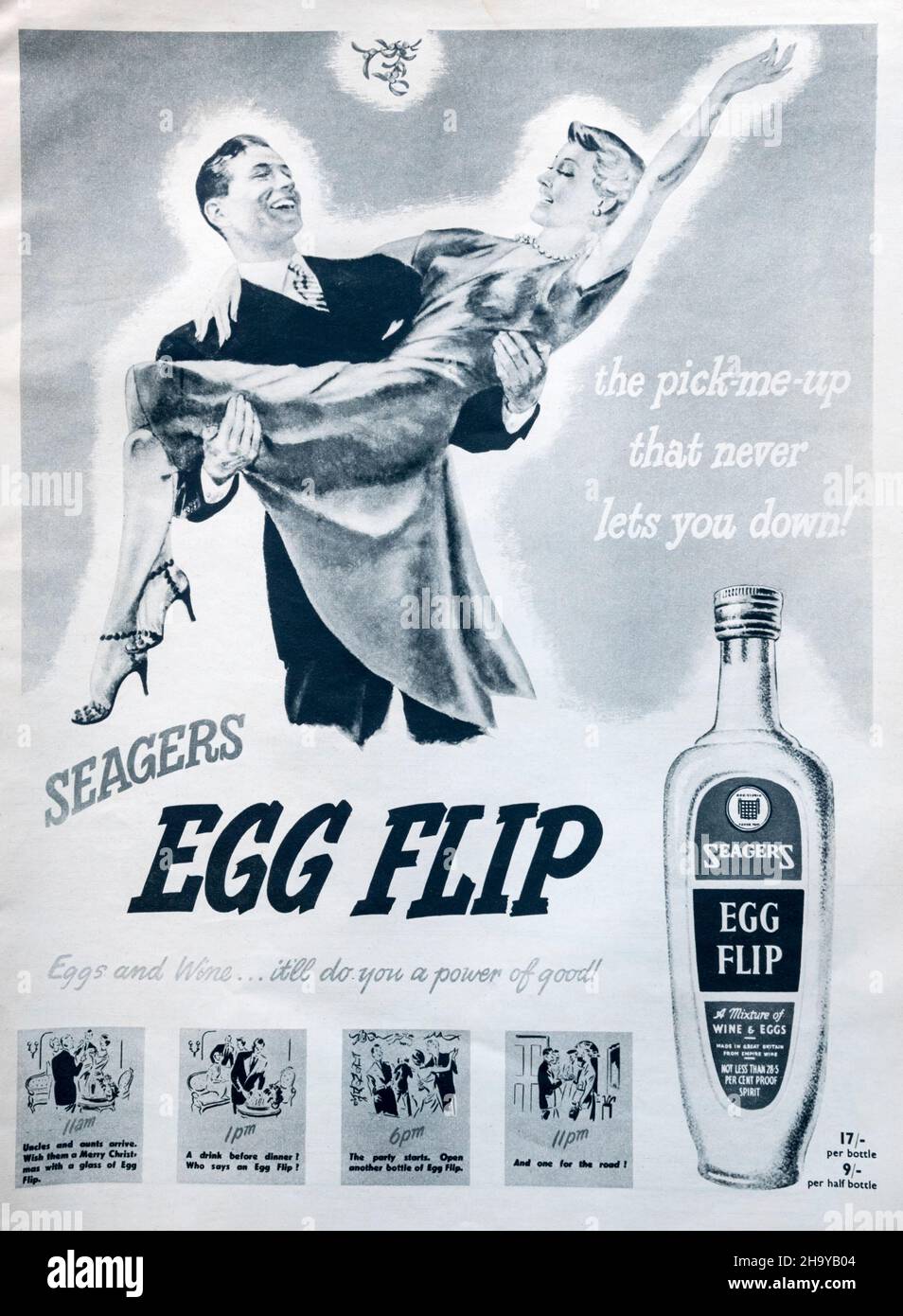 Un anuncio de diciembre de 1950 para la revista Seagers Egg Flip. Foto de stock